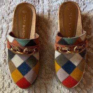 Tory Burch Suede Wood Clogs w/ Bit SZ 7